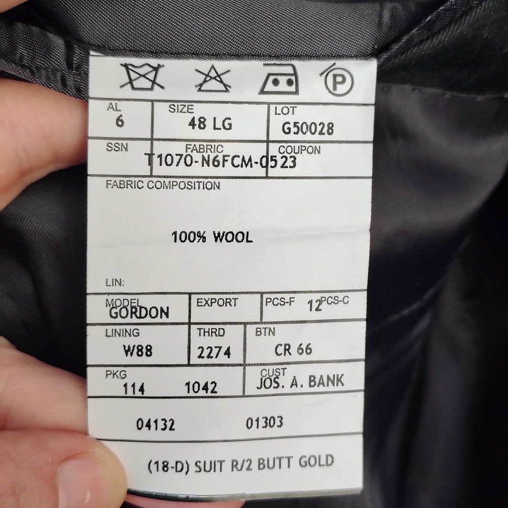 Jos A Bank Signature Gold Mens 48L Suit Charcoal Grey 100% Wool Gordon 2-Piece - Picture 5 of 14
